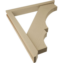 Ekena Millwork - BKTUR0352X32X36BOA06RCPR - Timberthane Faux Wood Balboa Style Bracket w/ Offset Brace, Slat Ends, 3 1/2"W x 32"D x 36"H, Primed Tan