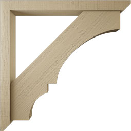 Ekena Millwork - BKTUR0352X34X34BOA06RCPR - Timberthane Faux Wood Balboa Style Bracket w/ Offset Brace, Slat Ends, 3 1/2"W x 34"D x 34"H, Primed Tan