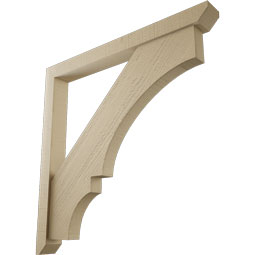 Ekena Millwork - BKTUR0352X34X34BOA06RCPR - Timberthane Faux Wood Balboa Style Bracket w/ Offset Brace, Slat Ends, 3 1/2"W x 34"D x 34"H, Primed Tan
