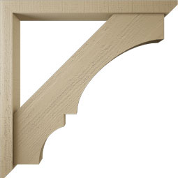 Ekena Millwork - BKTUR0352X36X36BOA06RCPR - Timberthane Faux Wood Balboa Style Bracket w/ Offset Brace, Slat Ends, 3 1/2"W x 36"D x 36"H, Primed Tan