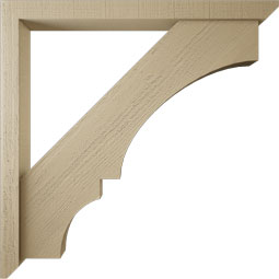 Ekena Millwork - BKTUR0352X38X38BOA06RCPR - Timberthane Faux Wood Balboa Style Bracket w/ Offset Brace, Slat Ends, 3 1/2"W x 38"D x 38"H, Primed Tan