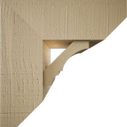 Ekena Millwork - BKTUR0554X14X14BOA06RCPR - Timberthane Faux Wood Balboa Style Bracket w/ Offset Brace, Slat Ends, 5 1/2"W x 14"D x 14"H, Primed Tan