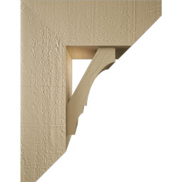 Ekena Millwork - BKTUR0554X14X18BOA06RCPR - Timberthane Faux Wood Balboa Style Bracket w/ Offset Brace, Slat Ends, 5 1/2"W x 14"D x 18"H, Primed Tan