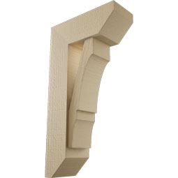 Ekena Millwork - BKTUR0554X14X26BOA06RCPR - Timberthane Faux Wood Balboa Style Bracket w/ Offset Brace, Slat Ends, 5 1/2"W x 14"D x 26"H, Primed Tan