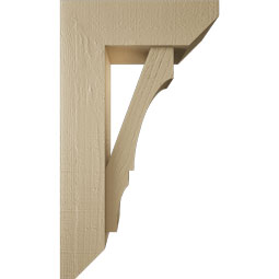 Ekena Millwork - BKTUR0554X16X28BOA06RCPR - Timberthane Faux Wood Balboa Style Bracket w/ Offset Brace, Slat Ends, 5 1/2"W x 16"D x 28"H, Primed Tan