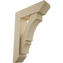 Ekena Millwork - BKTUR0554X20X28BOA06RCPR - Timberthane Faux Wood Balboa Style Bracket w/ Offset Brace, Slat Ends, 5 1/2"W x 20"D x 28"H, Primed Tan