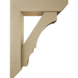 Ekena Millwork - BKTUR0554X24X32BOA06RCPR - Timberthane Faux Wood Balboa Style Bracket w/ Offset Brace, Slat Ends, 5 1/2"W x 24"D x 32"H, Primed Tan