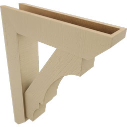 Ekena Millwork - BKTUR0554X24X32BOA06RCPR - Timberthane Faux Wood Balboa Style Bracket w/ Offset Brace, Slat Ends, 5 1/2"W x 24"D x 32"H, Primed Tan