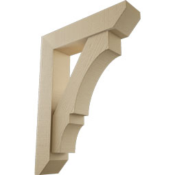 Ekena Millwork - BKTUR0554X24X32BOA06RCPR - Timberthane Faux Wood Balboa Style Bracket w/ Offset Brace, Slat Ends, 5 1/2"W x 24"D x 32"H, Primed Tan
