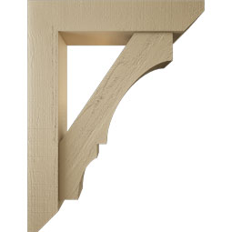 Ekena Millwork - BKTUR0554X26X34BOA06RCPR - Timberthane Faux Wood Balboa Style Bracket w/ Offset Brace, Slat Ends, 5 1/2"W x 26"D x 34"H, Primed Tan