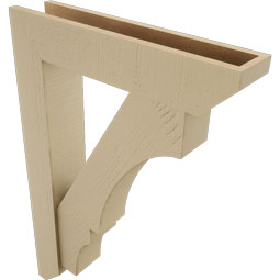 Ekena Millwork - BKTUR0554X26X38BOA06RCPR - Timberthane Faux Wood Balboa Style Bracket w/ Offset Brace, Slat Ends, 5 1/2"W x 26"D x 38"H, Primed Tan