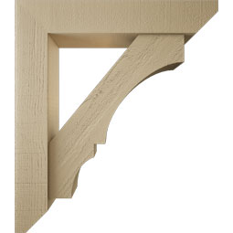 Ekena Millwork - BKTUR0554X28X32BOA06RCPR - Timberthane Faux Wood Balboa Style Bracket w/ Offset Brace, Slat Ends, 5 1/2"W x 28"D x 32"H, Primed Tan