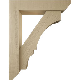Ekena Millwork - BKTUR0554X28X36BOA06RCPR - Timberthane Faux Wood Balboa Style Bracket w/ Offset Brace, Slat Ends, 5 1/2"W x 28"D x 36"H, Primed Tan