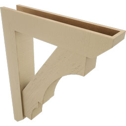Ekena Millwork - BKTUR0554X28X36BOA06RCPR - Timberthane Faux Wood Balboa Style Bracket w/ Offset Brace, Slat Ends, 5 1/2"W x 28"D x 36"H, Primed Tan