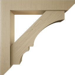 Ekena Millwork - BKTUR0554X34X34BOA06RCPR - Timberthane Faux Wood Balboa Style Bracket w/ Offset Brace, Slat Ends, 5 1/2"W x 34"D x 34"H, Primed Tan