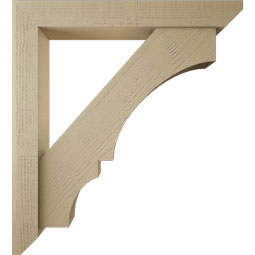 Ekena Millwork - BKTUR0554X40X44BOA06RCPR - Timberthane Faux Wood Balboa Style Bracket w/ Offset Brace, Slat Ends, 5 1/2"W x 40"D x 44"H, Primed Tan