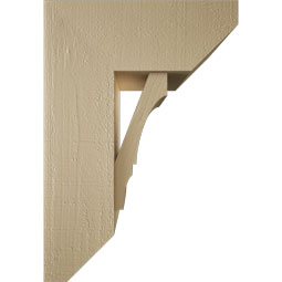 Ekena Millwork - BKTUR0756X18X26BOA06RCPR - Timberthane Faux Wood Balboa Style Bracket w/ Offset Brace, Slat Ends, 7 1/2"W x 18"D x 26"H, Primed Tan