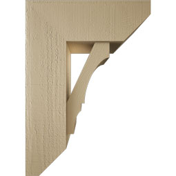 Ekena Millwork - BKTUR0756X20X28BOA06RCPR - Timberthane Faux Wood Balboa Style Bracket w/ Offset Brace, Slat Ends, 7 1/2"W x 20"D x 28"H, Primed Tan