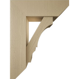 Ekena Millwork - BKTUR0756X24X32BOA06RCPR - Timberthane Faux Wood Balboa Style Bracket w/ Offset Brace, Slat Ends, 7 1/2"W x 24"D x 32"H, Primed Tan