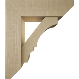 Ekena Millwork - BKTUR0756X28X32BOA06RCPR - Timberthane Faux Wood Balboa Style Bracket w/ Offset Brace, Slat Ends, 7 1/2"W x 28"D x 32"H, Primed Tan