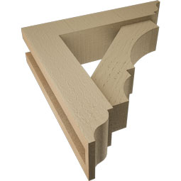Ekena Millwork - BKTUR0352X14X14BOA01RCPR - Timberthane Faux Wood Balboa Style Bracket w/ Offset Brace, Traditional Ends, 3 1/2"W x 14"D x 14"H, Primed Tan