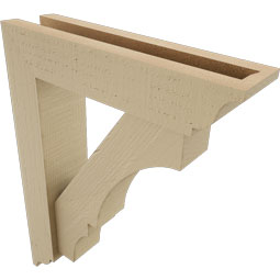 Ekena Millwork - BKTUR0352X14X18BOA01RCPR - Timberthane Faux Wood Balboa Style Bracket w/ Offset Brace, Traditional Ends, 3 1/2"W x 14"D x 18"H, Primed Tan