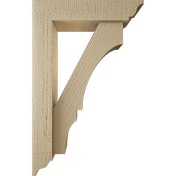 Ekena Millwork - BKTUR0352X14X22BOA01RCPR - Timberthane Faux Wood Balboa Style Bracket w/ Offset Brace, Traditional Ends, 3 1/2"W x 14"D x 22"H, Primed Tan