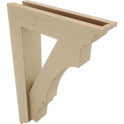 Ekena Millwork - BKTUR0352X14X22BOA01RCPR - Timberthane Faux Wood Balboa Style Bracket w/ Offset Brace, Traditional Ends, 3 1/2"W x 14"D x 22"H, Primed Tan