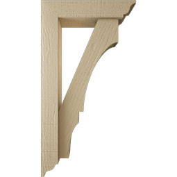 Ekena Millwork - BKTUR0352X14X26BOA01RCPR - Timberthane Faux Wood Balboa Style Bracket w/ Offset Brace, Traditional Ends, 3 1/2"W x 14"D x 26"H, Primed Tan