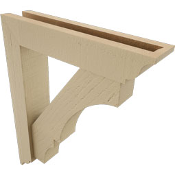 Ekena Millwork - BKTUR0352X16X20BOA01RCPR - Timberthane Faux Wood Balboa Style Bracket w/ Offset Brace, Traditional Ends, 3 1/2"W x 16"D x 20"H, Primed Tan