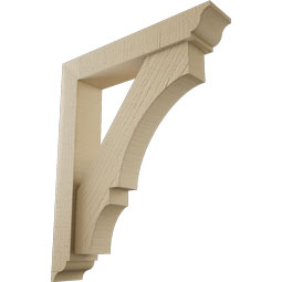 Ekena Millwork - BKTUR0352X18X22BOA01RCPR - Timberthane Faux Wood Balboa Style Bracket w/ Offset Brace, Traditional Ends, 3 1/2"W x 18"D x 22"H, Primed Tan