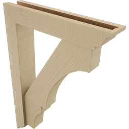 Ekena Millwork - BKTUR0352X18X26BOA01RCPR - Timberthane Faux Wood Balboa Style Bracket w/ Offset Brace, Traditional Ends, 3 1/2"W x 18"D x 26"H, Primed Tan