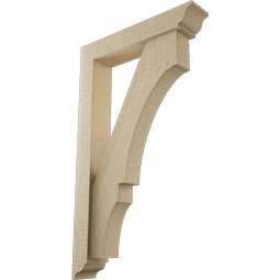Ekena Millwork - BKTUR0352X18X30BOA01RCPR - Timberthane Faux Wood Balboa Style Bracket w/ Offset Brace, Traditional Ends, 3 1/2"W x 18"D x 30"H, Primed Tan
