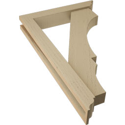 Ekena Millwork - BKTUR0352X20X32BOA01RCPR - Timberthane Faux Wood Balboa Style Bracket w/ Offset Brace, Traditional Ends, 3 1/2"W x 20"D x 32"H, Primed Tan