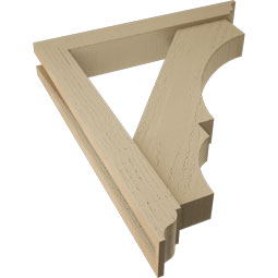 Ekena Millwork - BKTUR0352X22X26BOA01RCPR - Timberthane Faux Wood Balboa Style Bracket w/ Offset Brace, Traditional Ends, 3 1/2"W x 22"D x 26"H, Primed Tan
