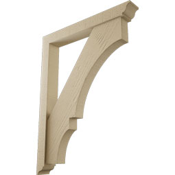 Ekena Millwork - BKTUR0352X26X34BOA01RCPR - Timberthane Faux Wood Balboa Style Bracket w/ Offset Brace, Traditional Ends, 3 1/2"W x 26"D x 34"H, Primed Tan