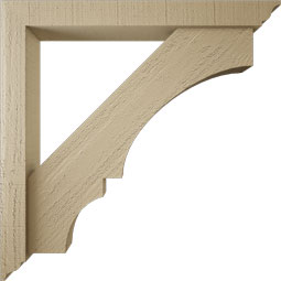 Ekena Millwork - BKTUR0352X28X28BOA01RCPR - Timberthane Faux Wood Balboa Style Bracket w/ Offset Brace, Traditional Ends, 3 1/2"W x 28"D x 28"H, Primed Tan