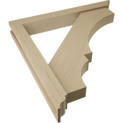Ekena Millwork - BKTUR0352X28X28BOA01RCPR - Timberthane Faux Wood Balboa Style Bracket w/ Offset Brace, Traditional Ends, 3 1/2"W x 28"D x 28"H, Primed Tan