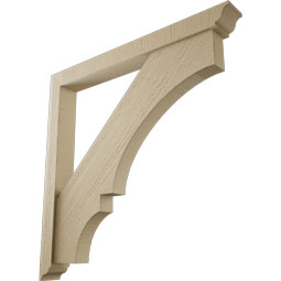 Ekena Millwork - BKTUR0352X32X32BOA01RCPR - Timberthane Faux Wood Balboa Style Bracket w/ Offset Brace, Traditional Ends, 3 1/2"W x 32"D x 32"H, Primed Tan
