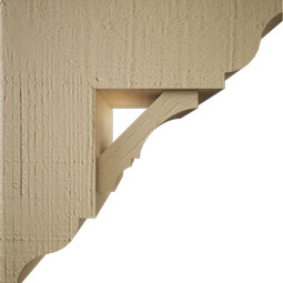 Ekena Millwork - BKTUR0554X14X14BOA01RCPR - Timberthane Faux Wood Balboa Style Bracket w/ Offset Brace, Traditional Ends, 5 1/2"W x 14"D x 14"H, Primed Tan