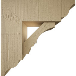 Ekena Millwork - BKTUR0554X16X16BOA01RCPR - Timberthane Faux Wood Balboa Style Bracket w/ Offset Brace, Traditional Ends, 5 1/2"W x 16"D x 16"H, Primed Tan