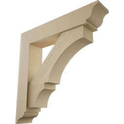 Ekena Millwork - BKTUR0554X28X28BOA01RCPR - Timberthane Faux Wood Balboa Style Bracket w/ Offset Brace, Traditional Ends, 5 1/2"W x 28"D x 28"H, Primed Tan
