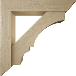 Ekena Millwork - BKTUR0554X32X32BOA01RCPR - Timberthane Faux Wood Balboa Style Bracket w/ Offset Brace, Traditional Ends, 5 1/2"W x 32"D x 32"H, Primed Tan
