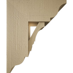 Ekena Millwork - BKTUR0756X18X22BOA01RCPR - Timberthane Faux Wood Balboa Style Bracket w/ Offset Brace, Traditional Ends, 7 1/2"W x 18"D x 22"H, Primed Tan