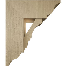 Ekena Millwork - BKTUR0756X20X24BOA01RCPR - Timberthane Faux Wood Balboa Style Bracket w/ Offset Brace, Traditional Ends, 7 1/2"W x 20"D x 24"H, Primed Tan