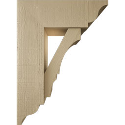 Ekena Millwork - BKTUR0756X22X30BOA01RCPR - Timberthane Faux Wood Balboa Style Bracket w/ Offset Brace, Traditional Ends, 7 1/2"W x 22"D x 30"H, Primed Tan