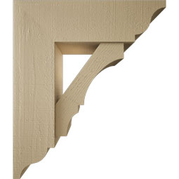 Ekena Millwork - BKTUR0756X24X28BOA01RCPR - Timberthane Faux Wood Balboa Style Bracket w/ Offset Brace, Traditional Ends, 7 1/2"W x 24"D x 28"H, Primed Tan