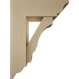 Ekena Millwork - BKTUR0756X24X32BOA01RCPR - Timberthane Faux Wood Balboa Style Bracket w/ Offset Brace, Traditional Ends, 7 1/2"W x 24"D x 32"H, Primed Tan