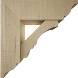 Ekena Millwork - BKTUR0756X26X26BOA01RCPR - Timberthane Faux Wood Balboa Style Bracket w/ Offset Brace, Traditional Ends, 7 1/2"W x 26"D x 26"H, Primed Tan