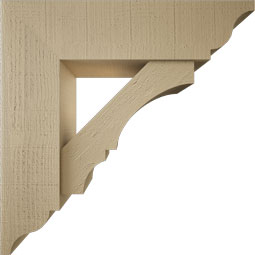 Ekena Millwork - BKTUR0756X28X28BOA01RCPR - Timberthane Faux Wood Balboa Style Bracket w/ Offset Brace, Traditional Ends, 7 1/2"W x 28"D x 28"H, Primed Tan